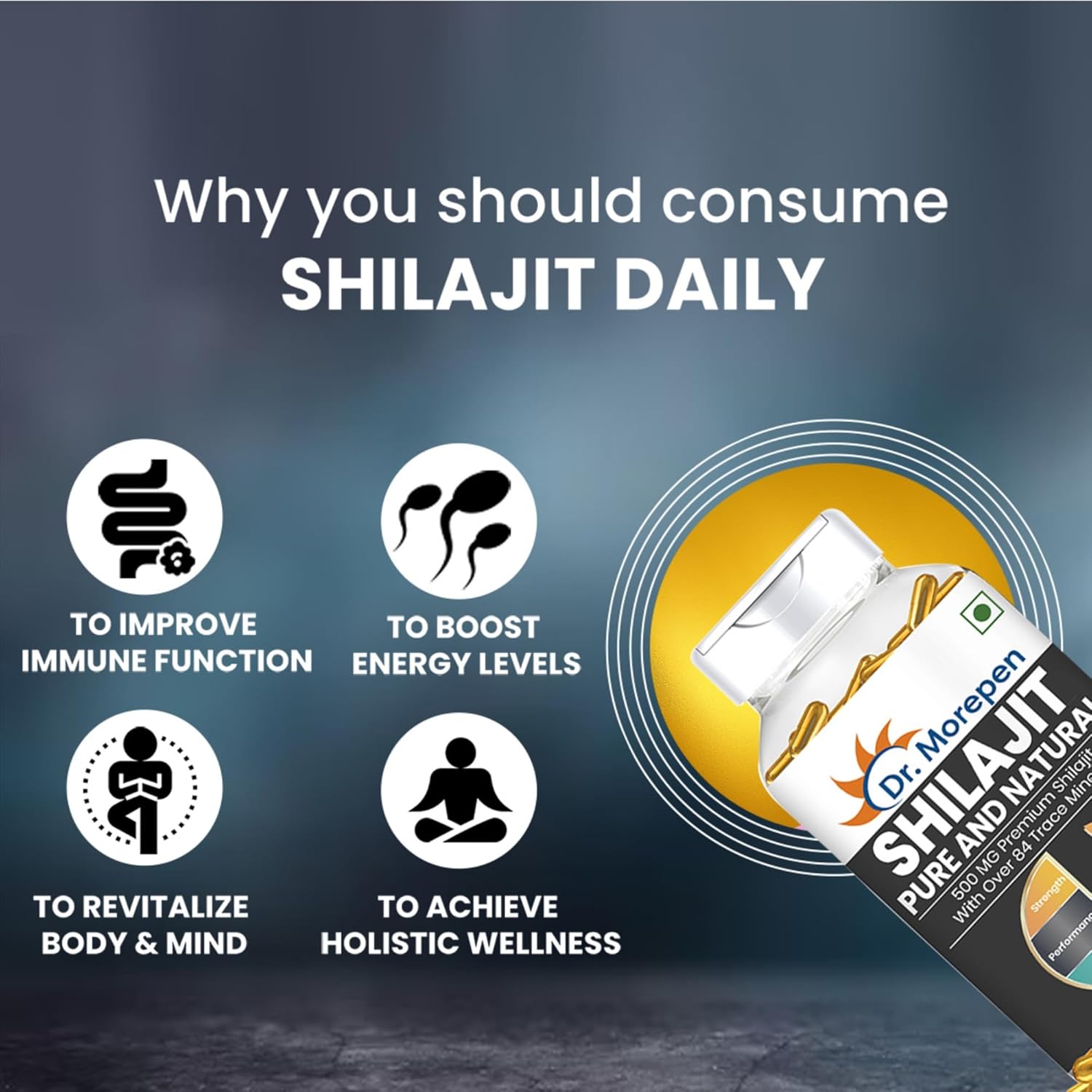 DR. MOREPEN Shilajit Capsules | Pure Himalayan Shila jit Extract Vegan 84 Minerals 60 Capsule Pack of 1