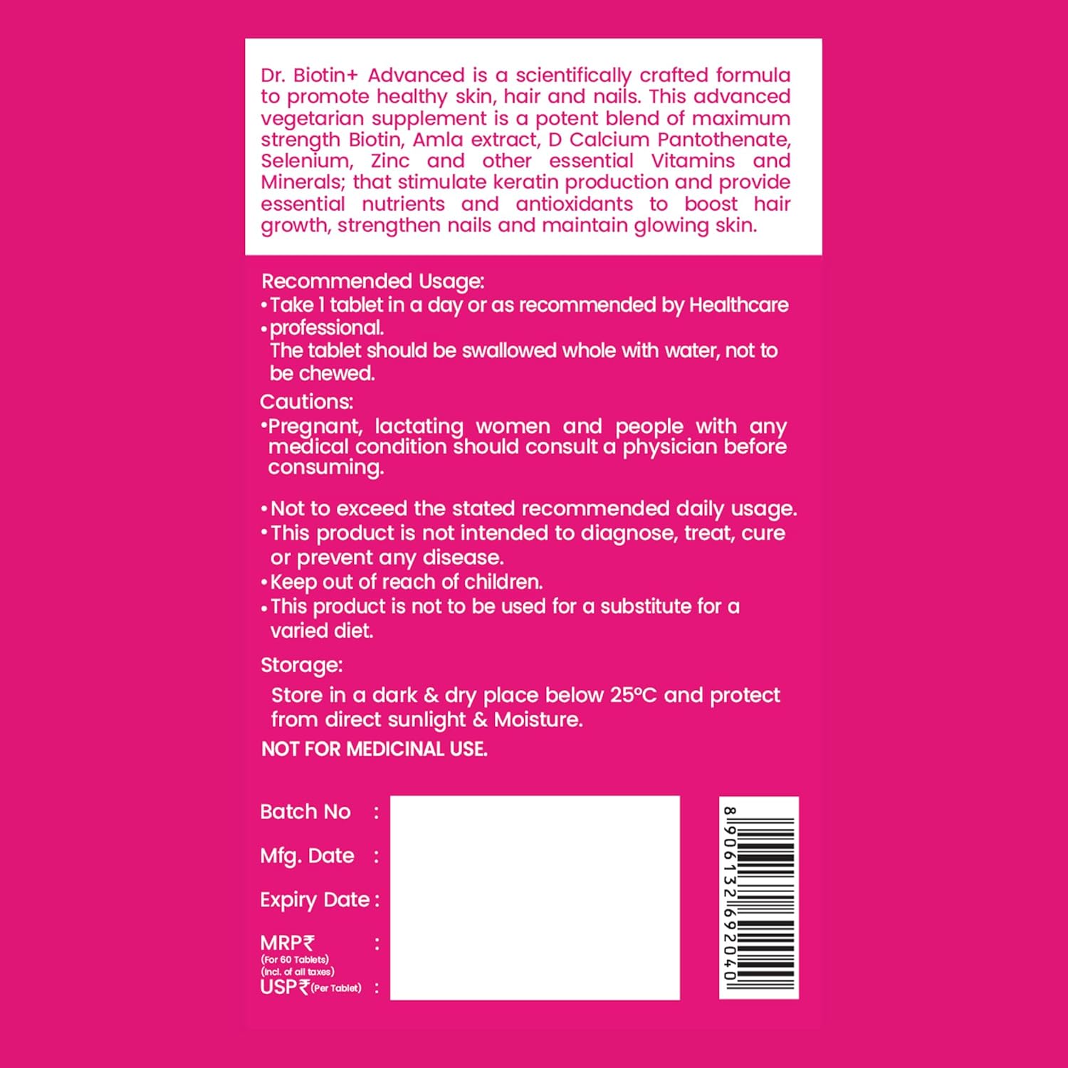 DR. MOREPEN Combo of Biotin+ 60 Veg Tablets & Natural Collagen Builder, Plant Based Collagen Powder Orange Berry Flavour - 250gm