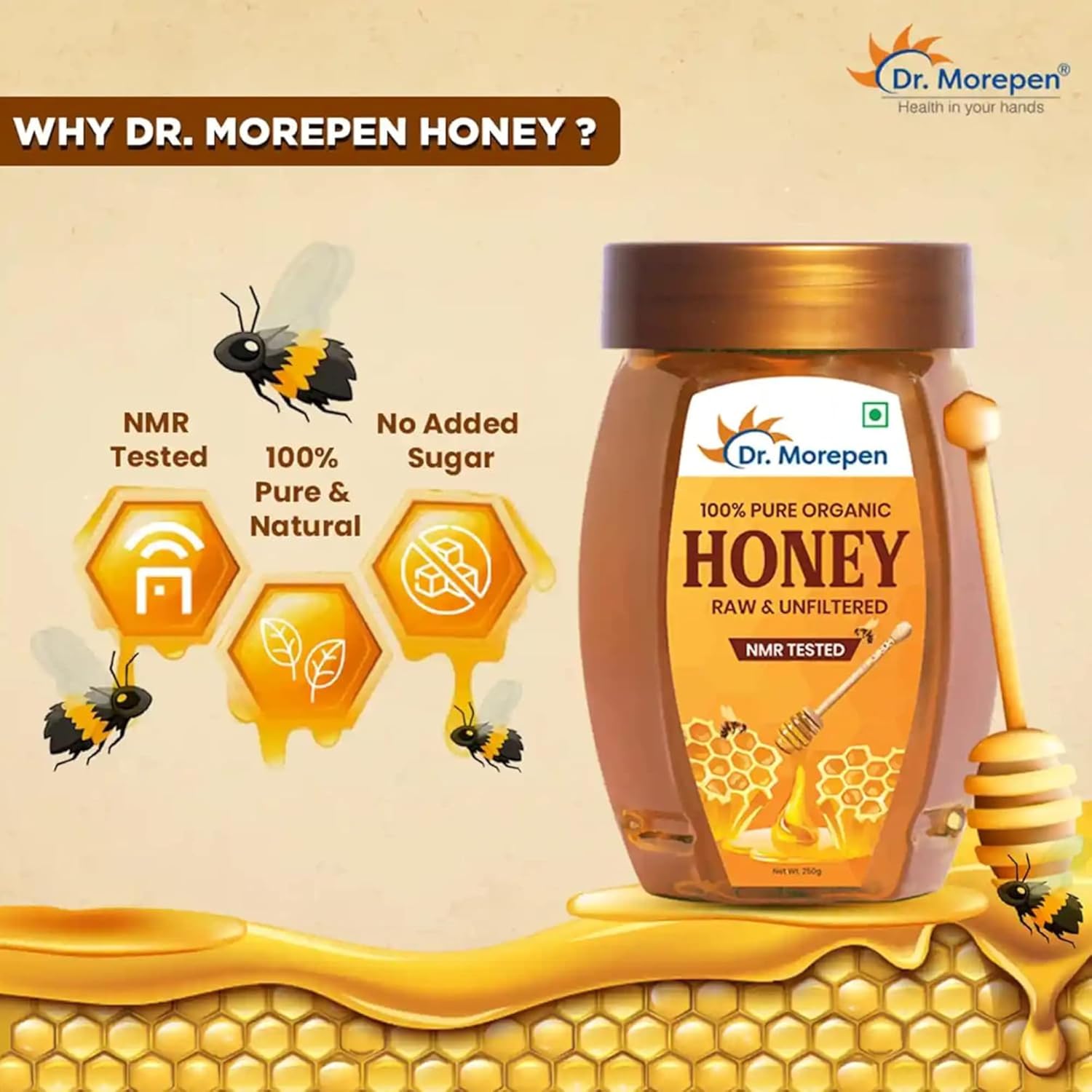 Dr. Morepen Natural & Pure Honey Nmr Tested & No Sugar Adulteration 250G Pack Of 2