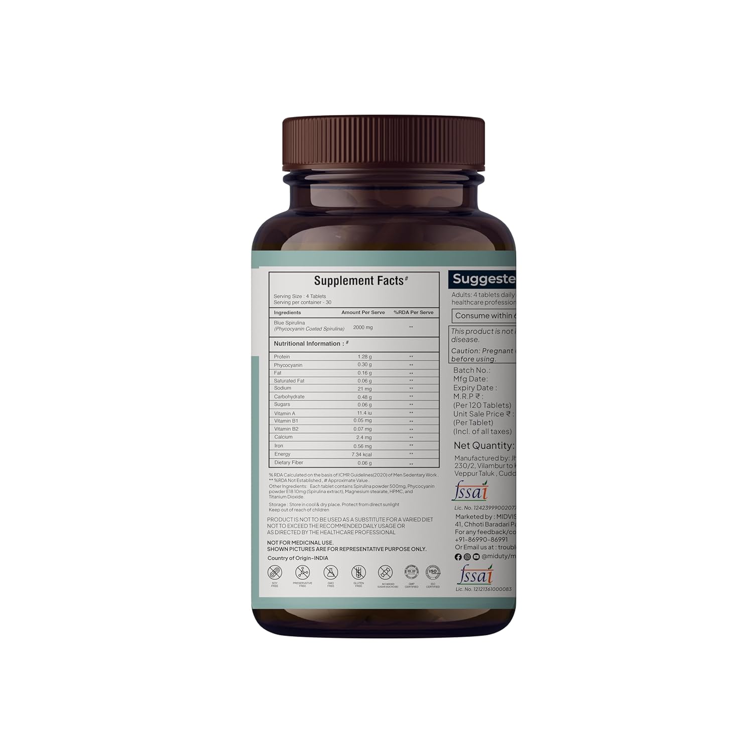 Miduty by Palak Notes Blue Spirulina Tablets - 120 tabs