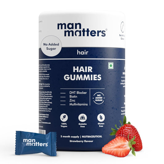 Man Matters Biotin Nourish Hair Gummies - Strawberry Flavor With Zinc & Multivitamins - 60 Gummies