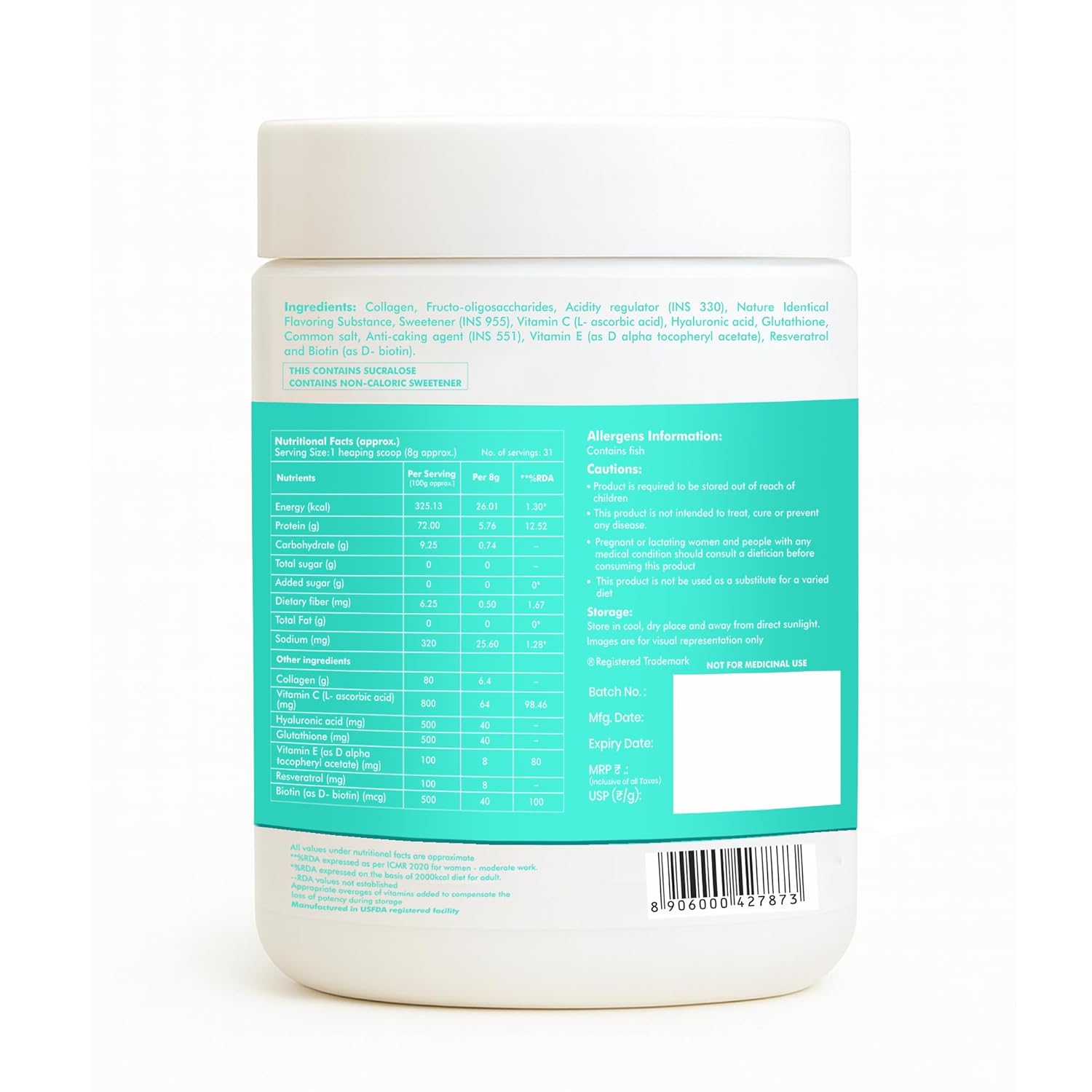 DR. MOREPEN Marine Collagen Powder | 6g Protein Per Serving | With Glutathione, Hyaluronic Acid, Resveratrol & Biotin for Skin, Hair & Joint Support, Lemon Lime Flavour, 31 Servings – 250g