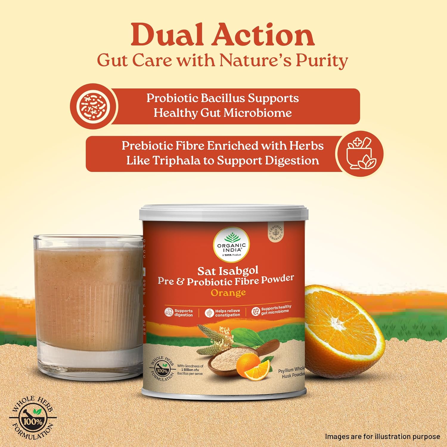 Organic India Sat Isabgol Pre & Probiotic Fibre Powder Orange - 100 gm