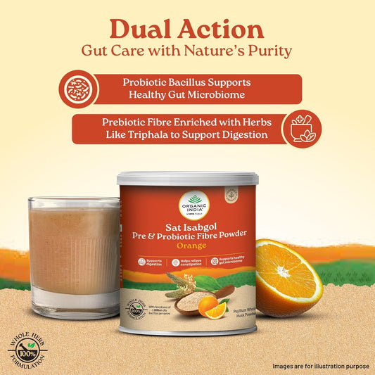 Organic India Sat Isabgol Pre & Probiotic Fibre Powder Orange - 100 gm