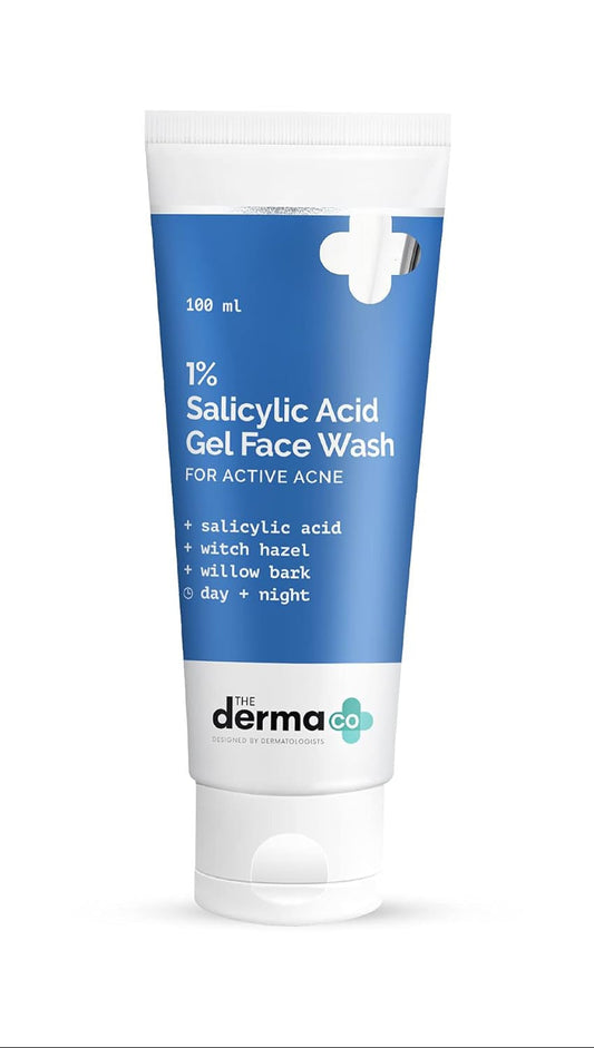 The Derma Co 1% Salicylic Acid Gel Face Wash with Salicylic Acid & Witch Hazel for Active Acne - 100 ml