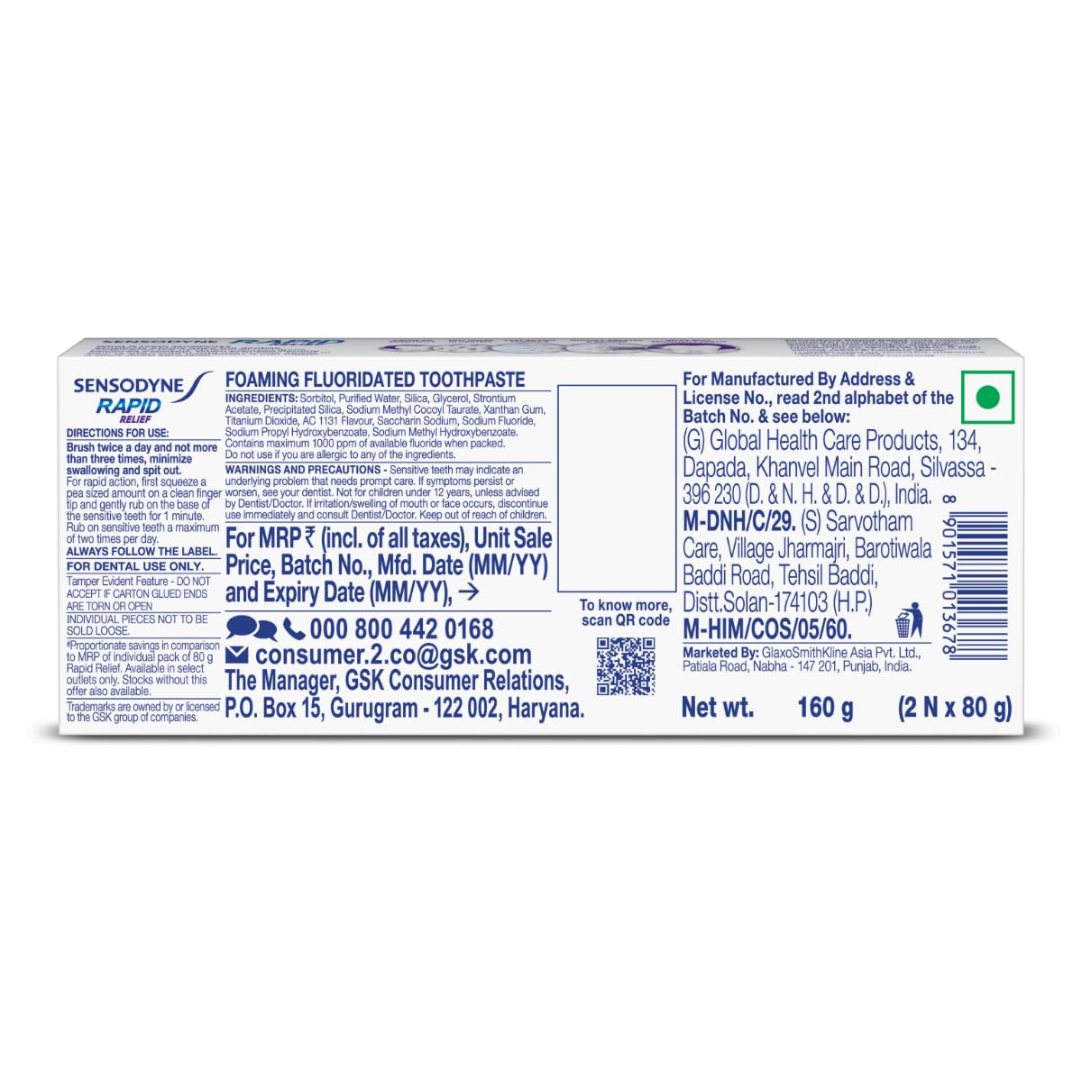 Sensodyne Toothpaste Rapid Relief | Fast Sensitivity Relief Tooth Paste Combo Pack - 160gm (80gm x 2) | Fresh Taste | Dentist Recommended
