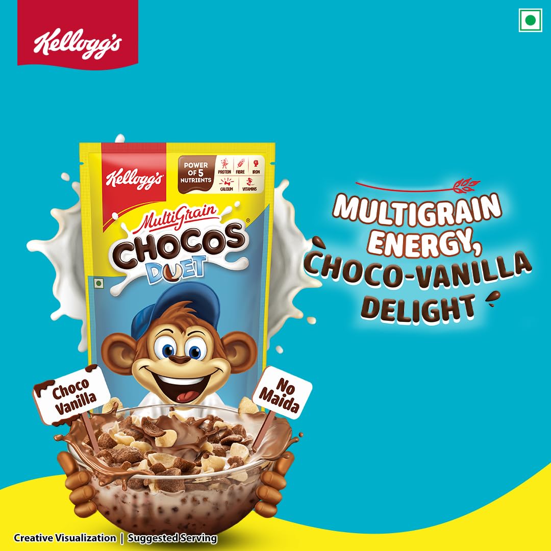 Kellogg's Multigrain Chocos Duet, Breakfast Cereal for Kids, Source of Calcium, High in Protein, with 10 Essential Vitamins & Minerals - 375 gm