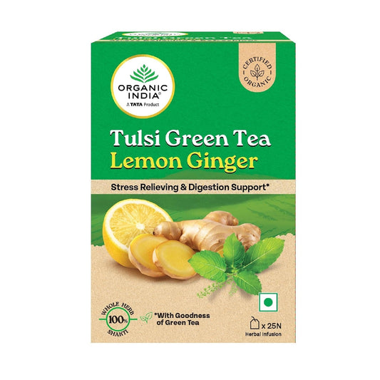 Organic India Tulsi Green Tea Lemon Ginger - 25 Teabags, Herbal Blend