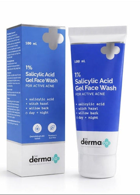 The Derma Co 1% Salicylic Acid Gel Face Wash with Salicylic Acid & Witch Hazel for Active Acne - 100 ml