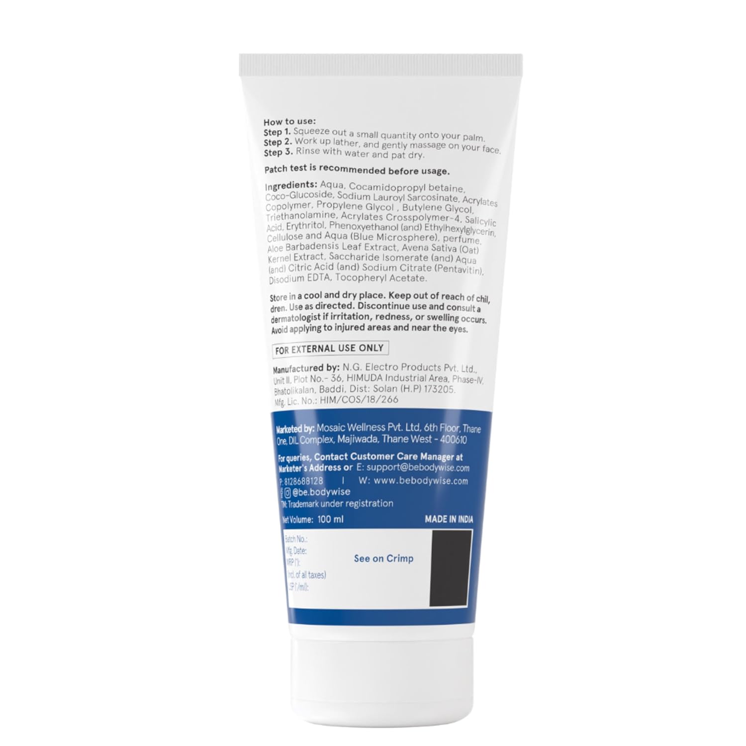 BeBodywise 2% Salicylic Acid Face Wash for Acne-Prone Skin - 100 ml