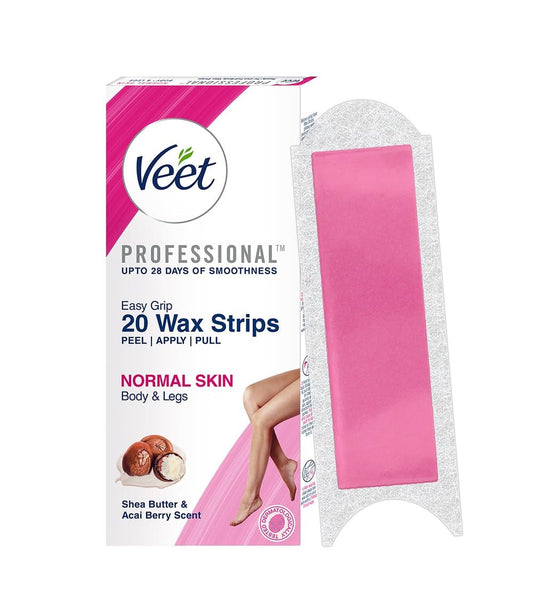 Veet Full Body Waxing Strips Kit for Normal Skin | 20 Pre-Coated Wax Strips & 4 Perfect Finishing Wipes