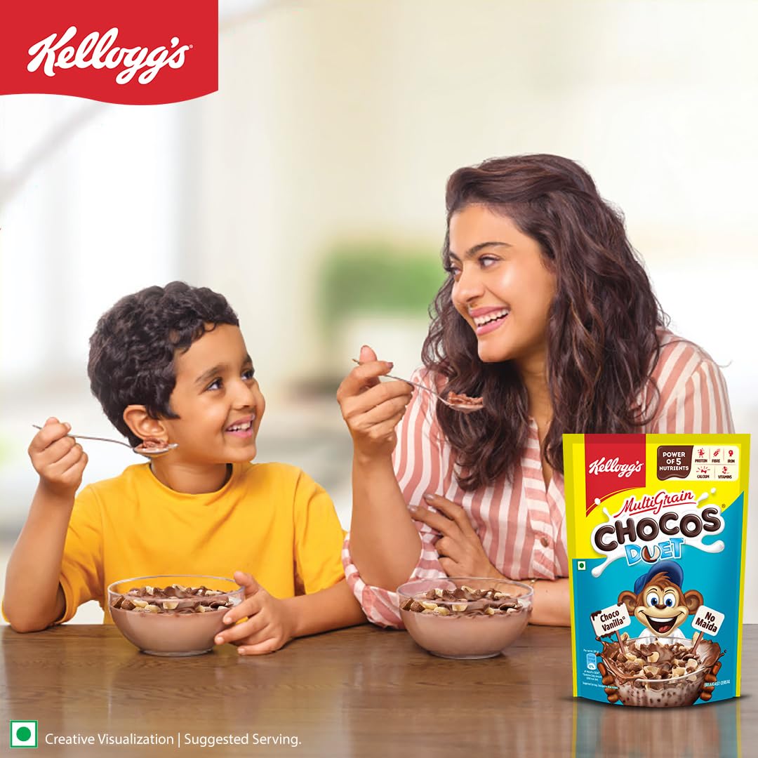 Kellogg's Multigrain Chocos Duet, Breakfast Cereal for Kids, Source of Calcium, High in Protein, with 10 Essential Vitamins & Minerals - 375 gm