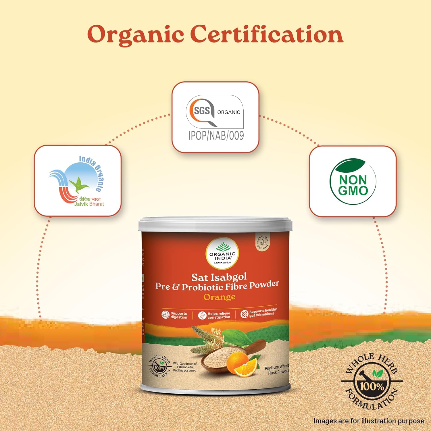Organic India Sat Isabgol Pre & Probiotic Fibre Powder Orange - 100 gm