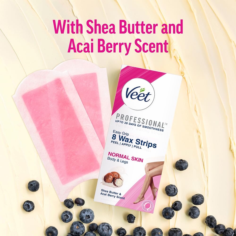 Veet Full Body Waxing Strips Kit for Normal Skin | 20 Pre-Coated Wax Strips & 4 Perfect Finishing Wipes