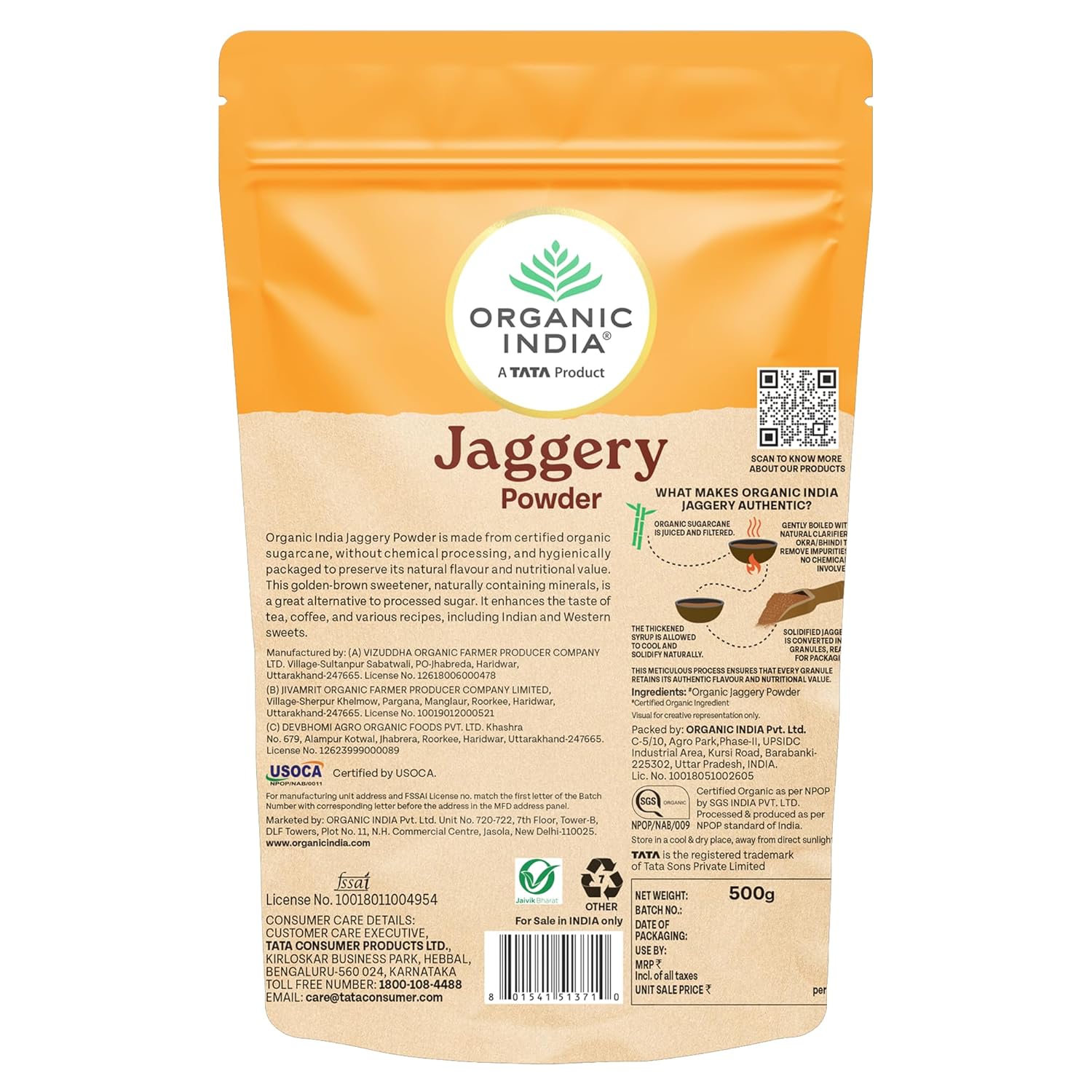ORGANIC INDIA Jaggery Powder - 500G | Sugar Alternative