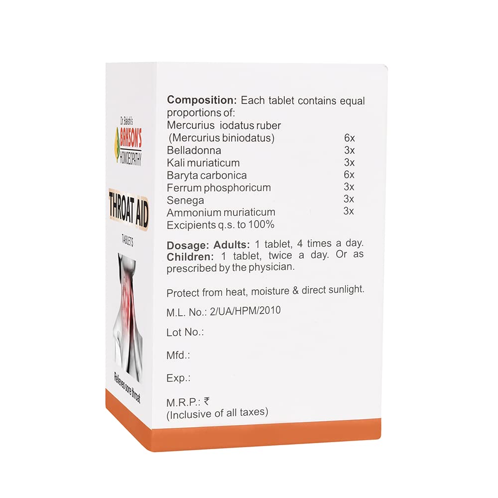 Bakson's Homeopathy Throat Aid Tablets - 75 tabs - Pack of 1