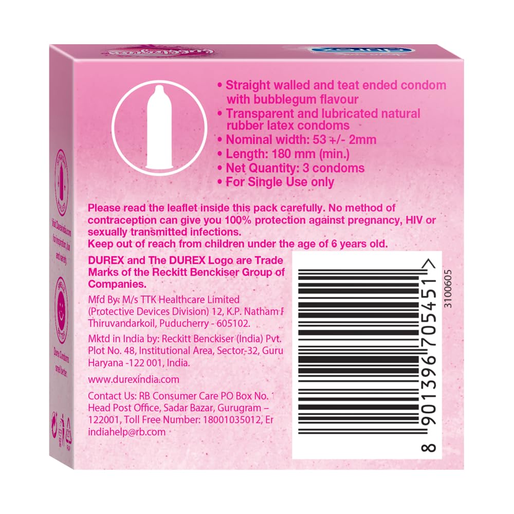 Durex Extra Thin Bubblegum Flavoured Condoms, 3 count