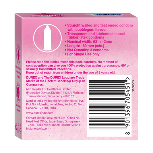 Durex Extra Thin Bubblegum Flavoured Condoms, 3 count