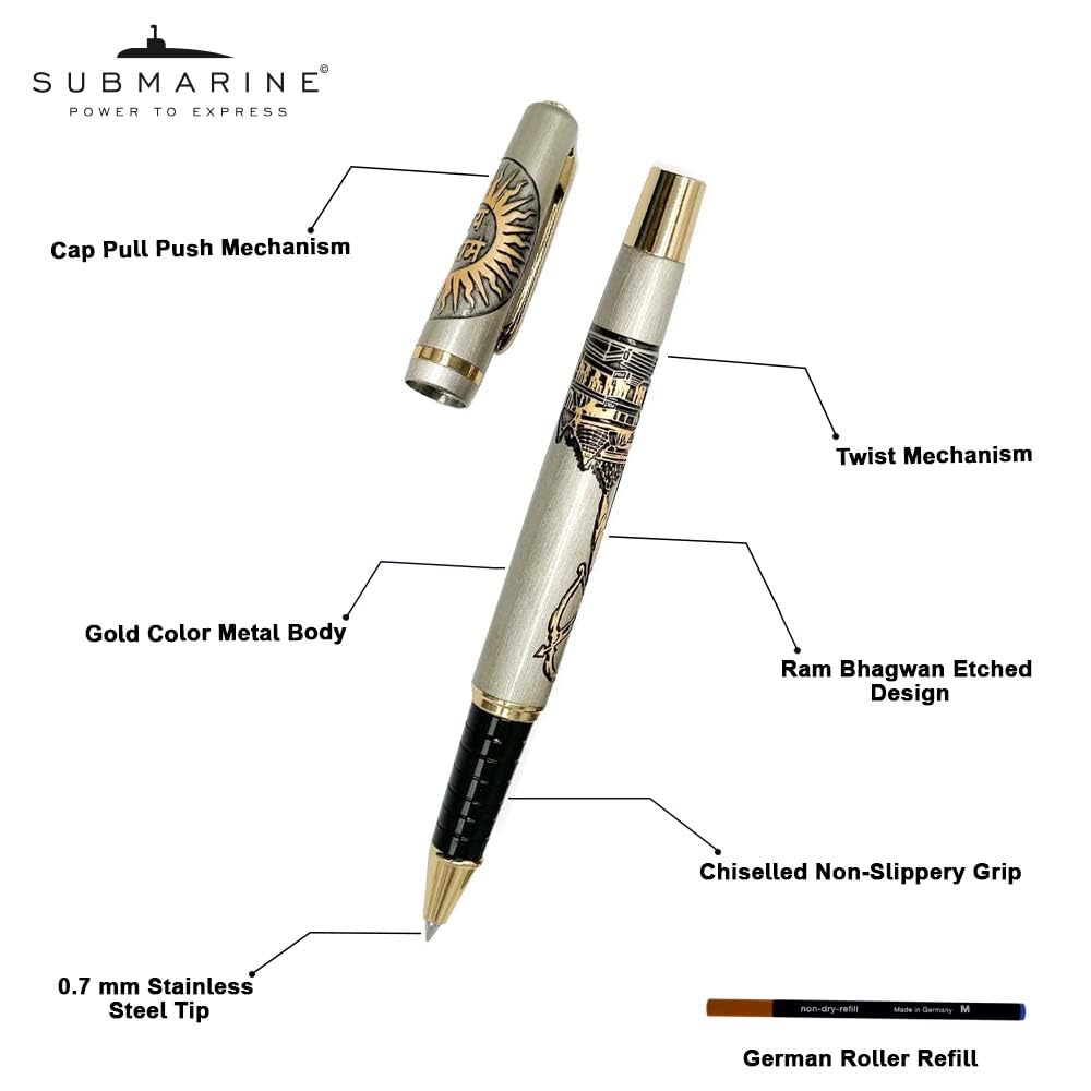 Submarine Divine 1067 Ram Bhagwan Etched Premium rose gold and gold roller pen
