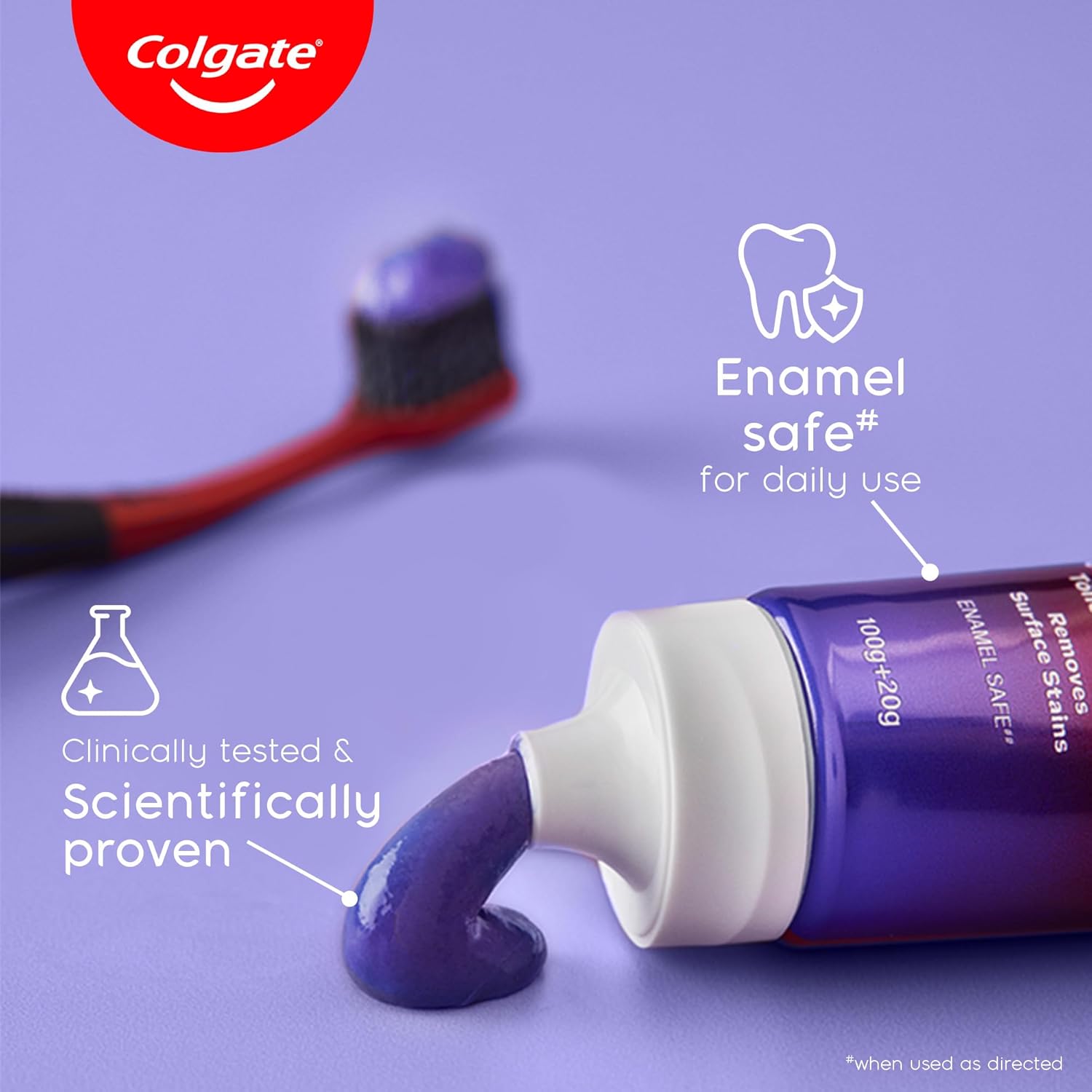 Colgate Visible White Purple Toothpaste for Teeth Whitening, Helps Remove Surface Stains, Whitens Yellow Teeth, Enamel-Safe for Daily Use (Combo Pack, 200g + 40g)