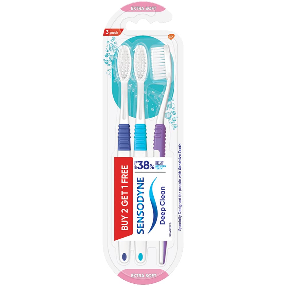 Sensodyne Deep Clean Toothbrush | Extra Soft Bristles Tooth Brush | Effective Cleaning, Gentle on Teeth, Toothbrush Set Pack of 3 (Buy 2 Get 1 Free)