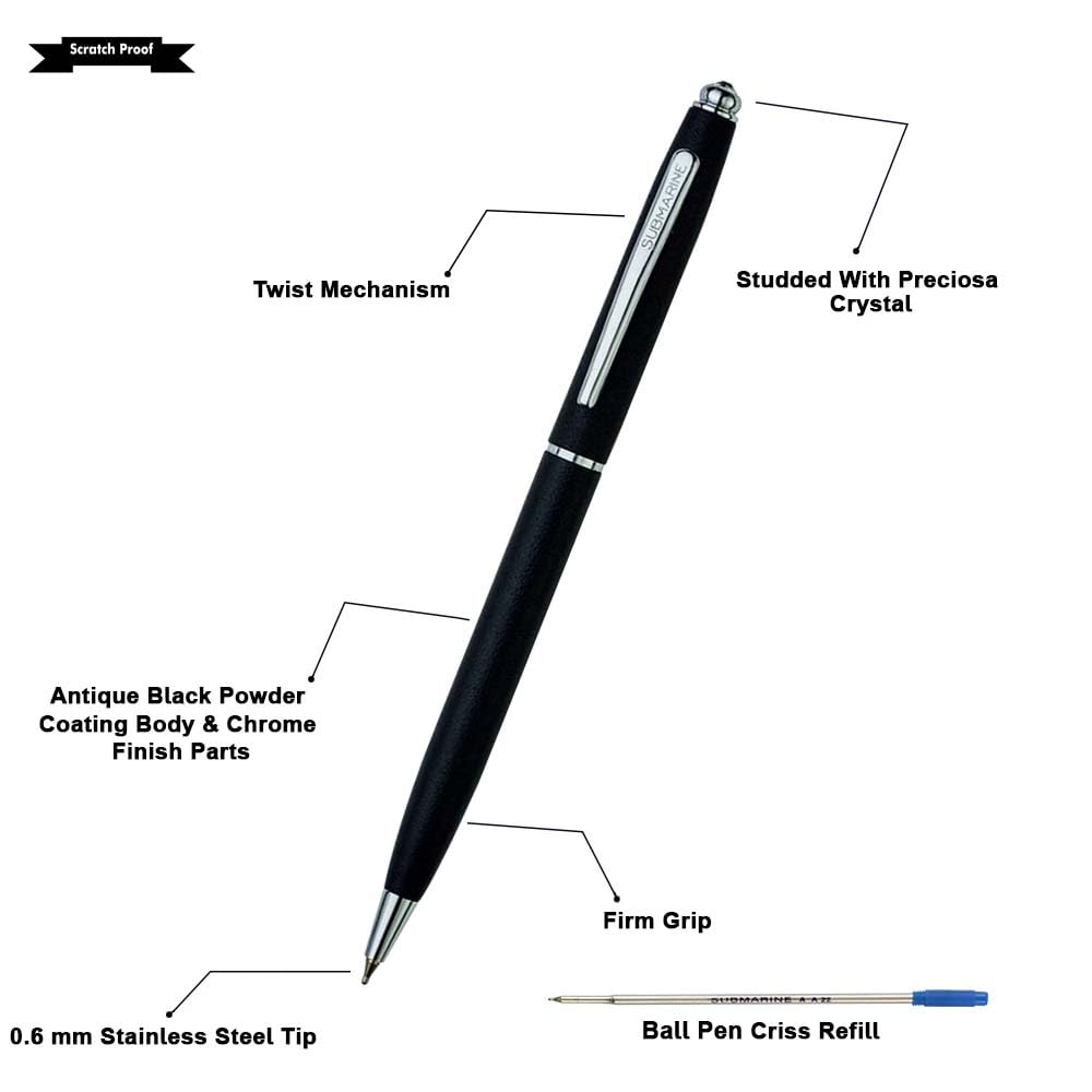Submarine 1003 Pen Studded With Preciosa Crystal - Ball Pen & Roller Pen Combo