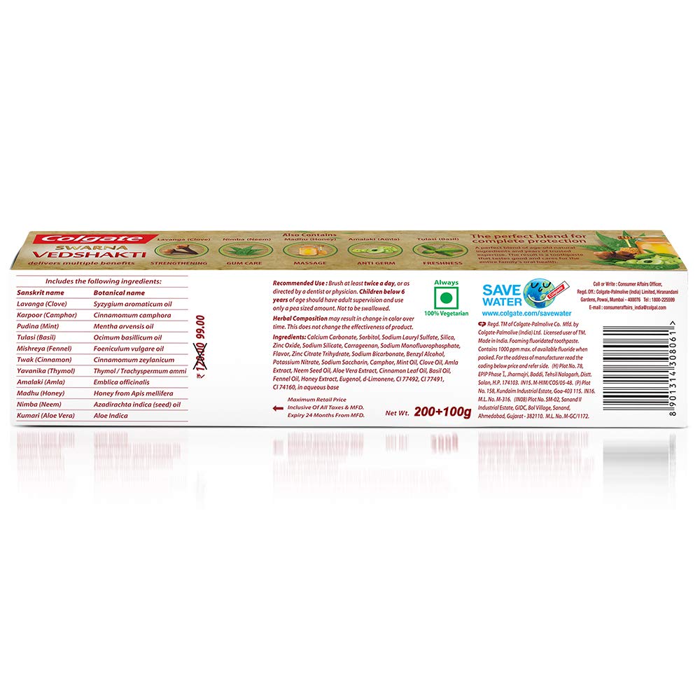 Colgate Swarna Vedshakti Toothpaste - 300Gm - Massage, Freshness, Strengthening