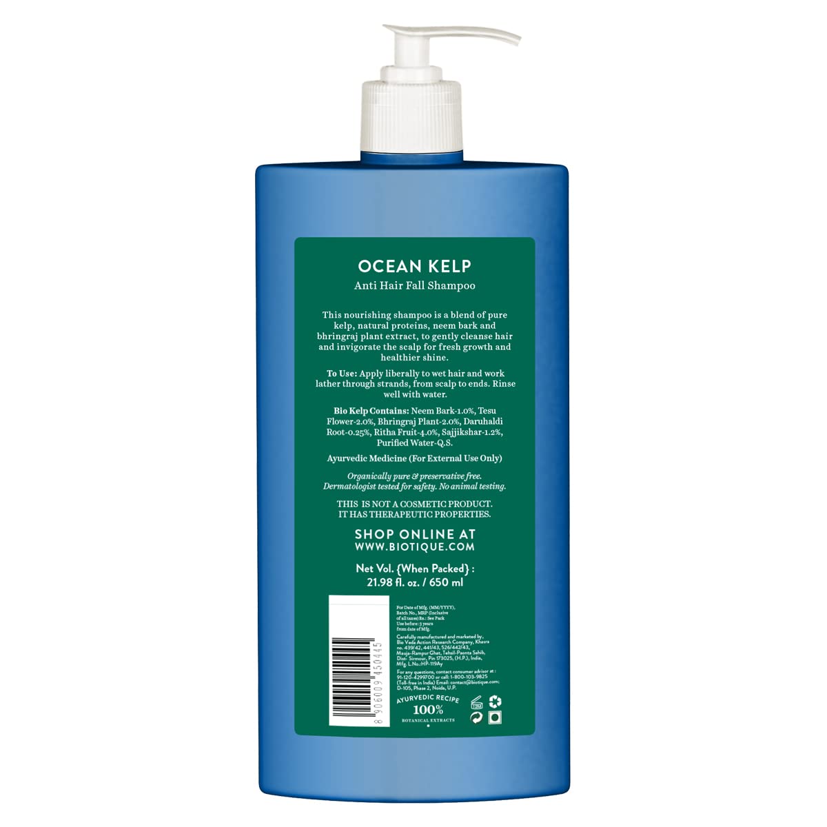 Biotique Ocean Kelp Anti Hairfall Shampoo | Intensive Hair Growth Therapy| Anti Hairfall Shampoo that Maintains Shine | 650ml