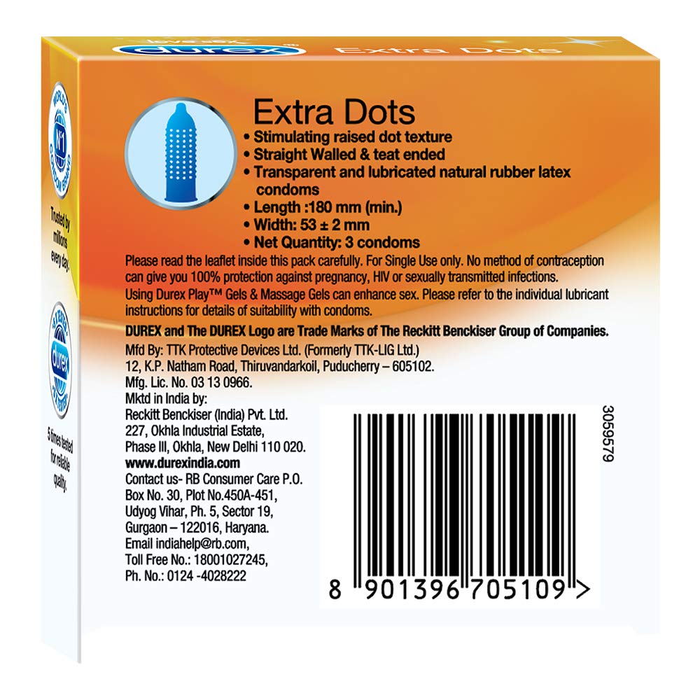 Durex Extra Dotted Condoms for Men - 3 Count