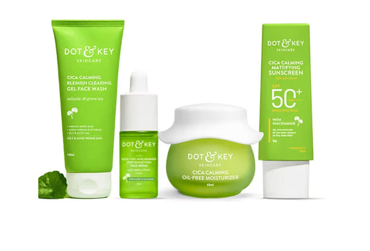 Dot & Key Cica + Niacinamide C + E CSMS (Cleanser, Serum, Moisturizer, Sunscreen) Routine for Oily & Acne Prone Skin - combo