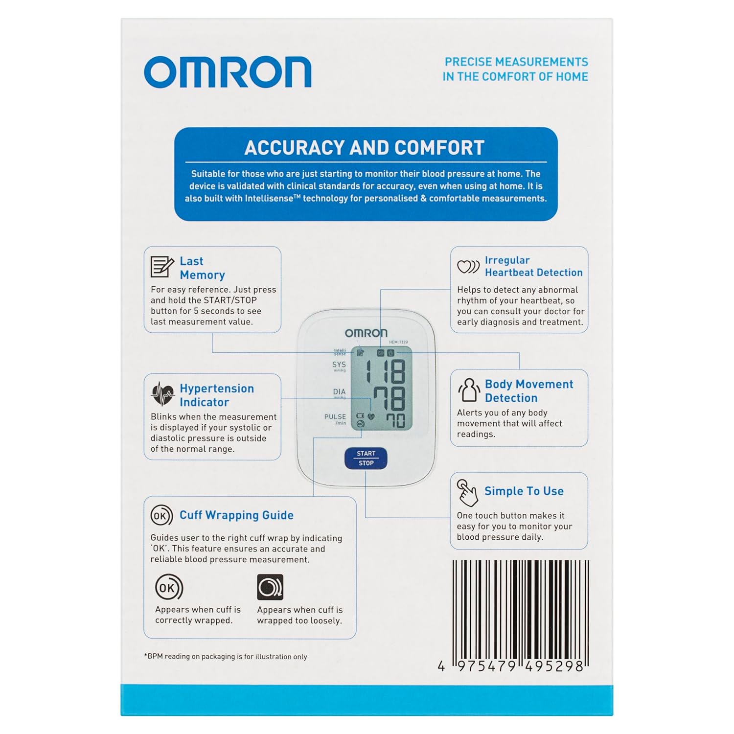 Omron HEM 7120 Fully Automatic Digital Blood Pressure Monitor With Intellisense Technology For Most Accurate Measurement
