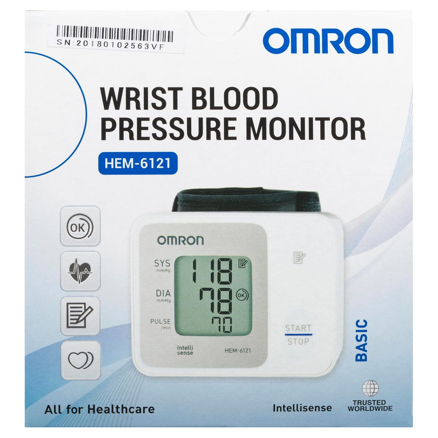 HEM-6161 Omron Wrist Blood Pressure Monitor with Intellisense Technology