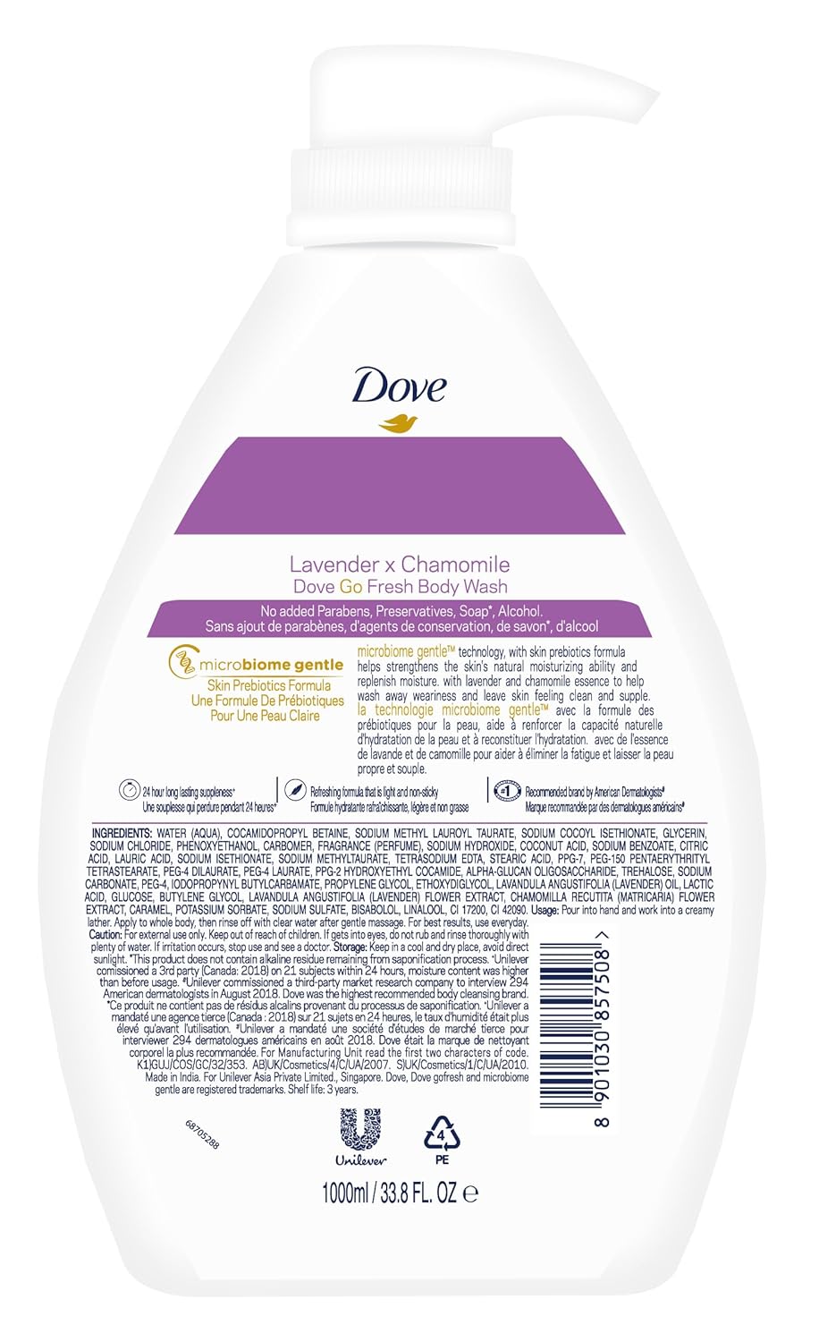 Dove Body Wash - Lavender & Chamomile Go Fresh - 1000 ml - Pack of 1
