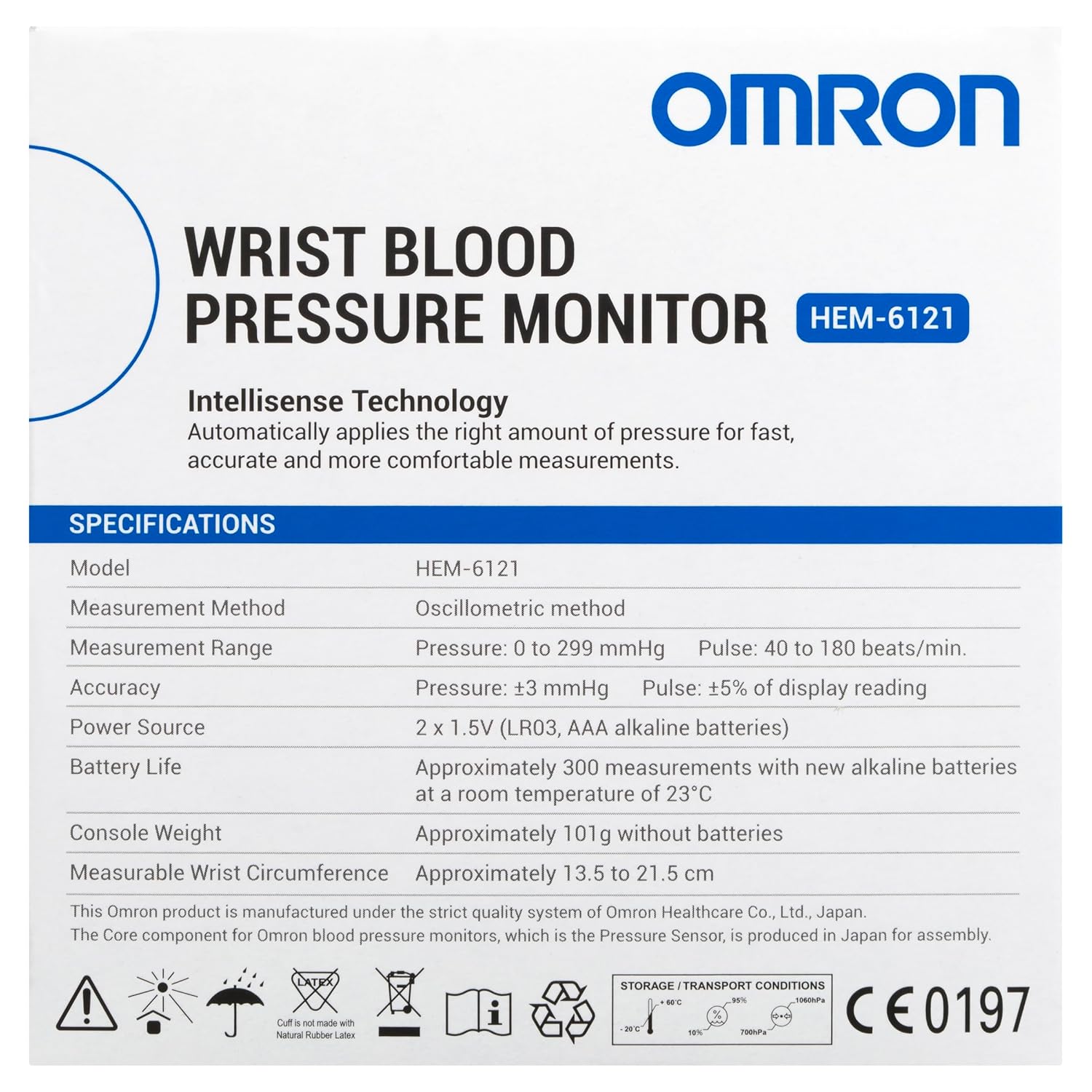 HEM-6161 Omron Wrist Blood Pressure Monitor with Intellisense Technology