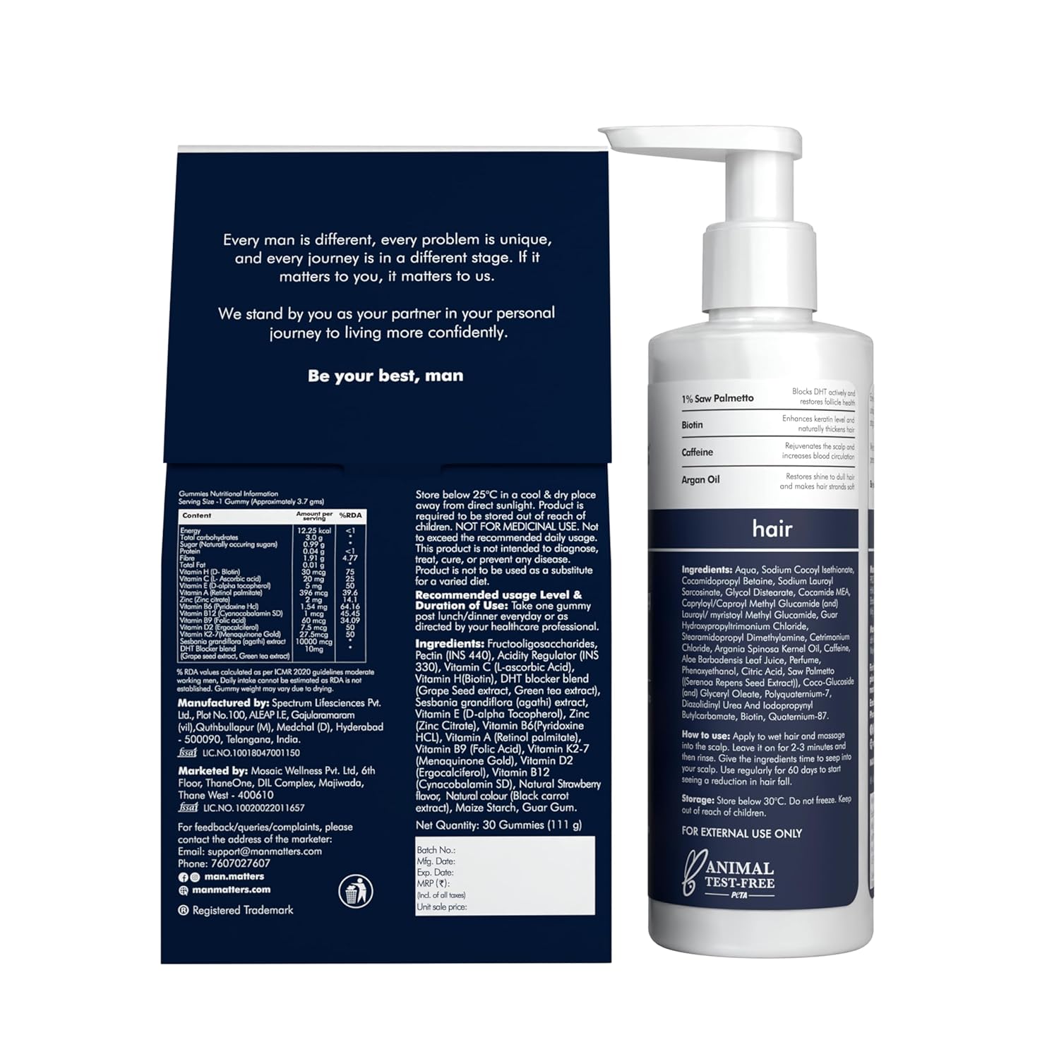 Man Matters Biotin Hair Gummies & Anti Hair Fall Shampoo Combo - combo