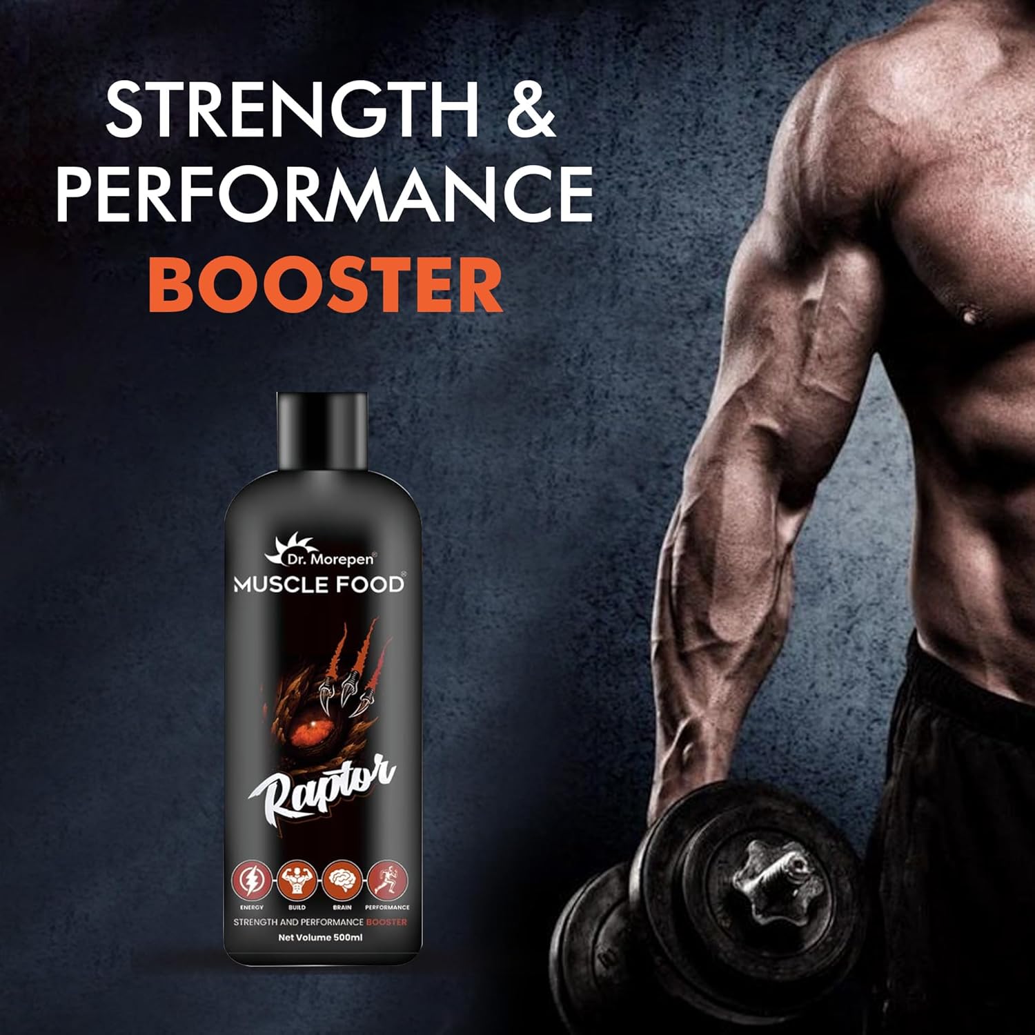 Dr. Morepen Muscle Food Raptor for Men 500ML | Ayurvedic Strength & Energy Support | Shilajit, Ashwagandha, Safed Musli, Gokhru, Arjun, Draksha & Honey | Helps Maintain Energy & Recovery