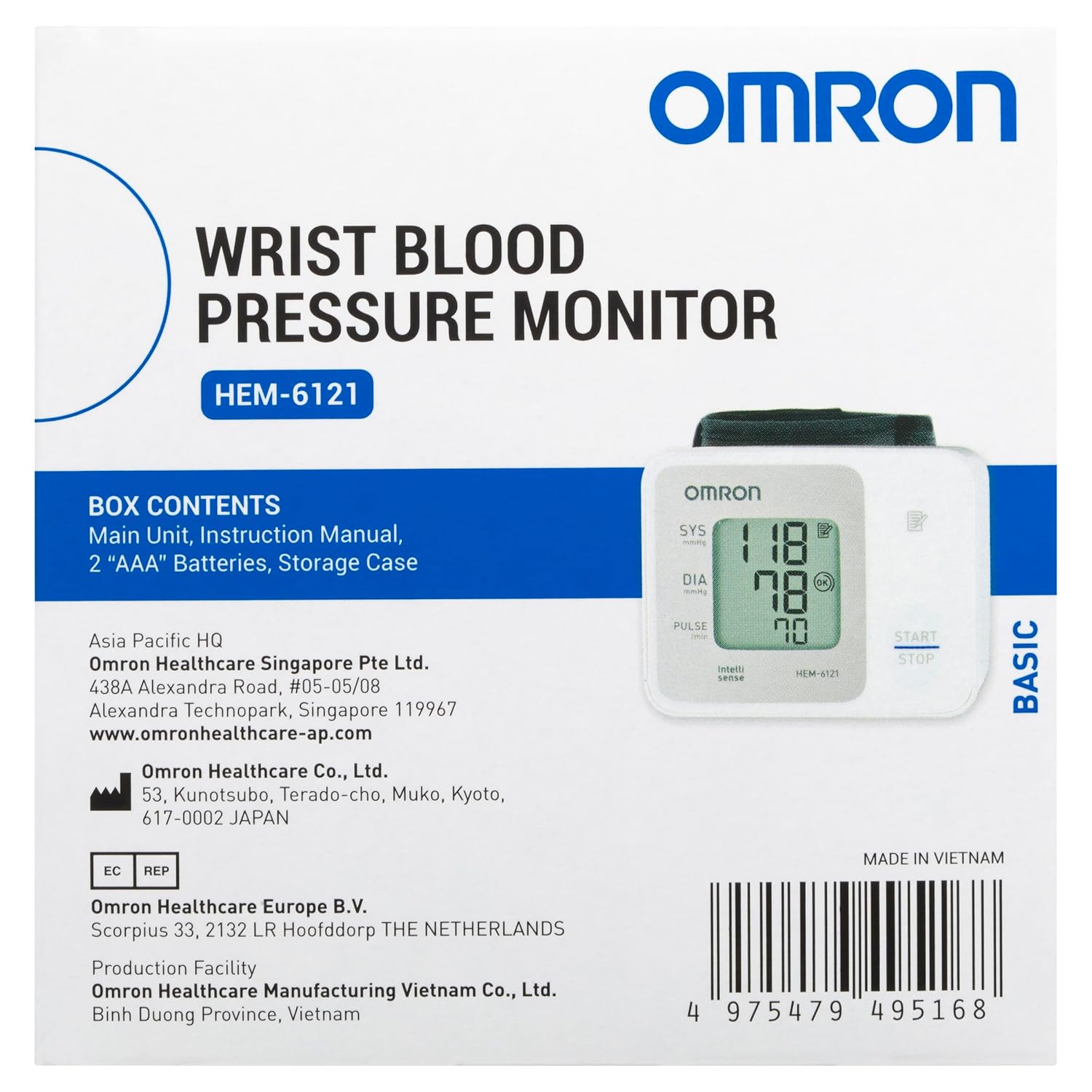 HEM-6161 Omron Wrist Blood Pressure Monitor with Intellisense Technology