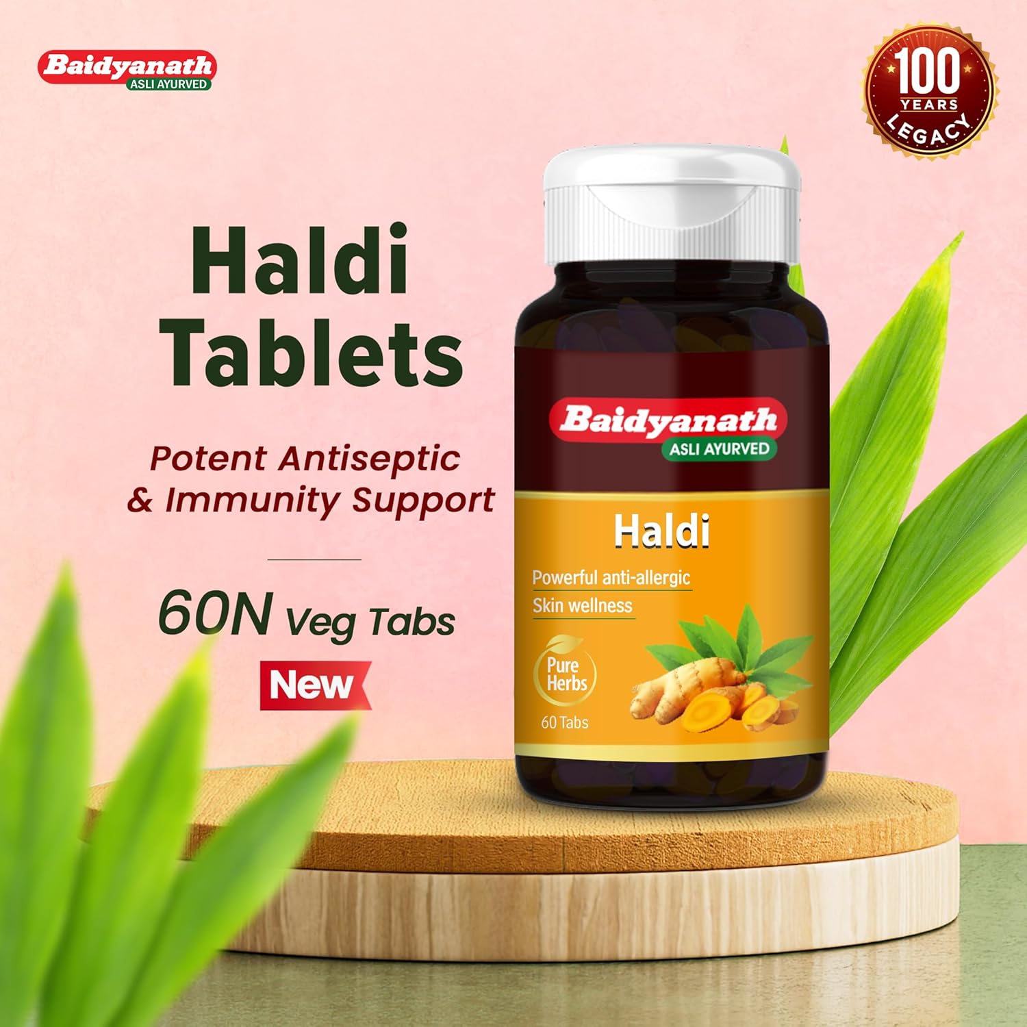 Baidyanath Haldi Tablets - 60 Tablets (Pack of 2) | Ayurvedic Turmeric Supplement