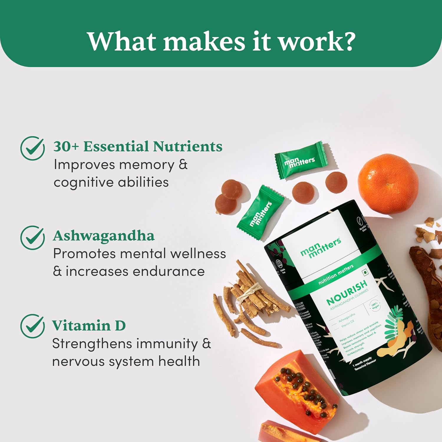 Man Matters Ashwagandha Gummies For Men - Tamarind Flavor - 60 Gummies