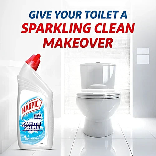 Harpic White & Shine Disinfectant Toilet Cleaner - Liquid Bleach, 1 L