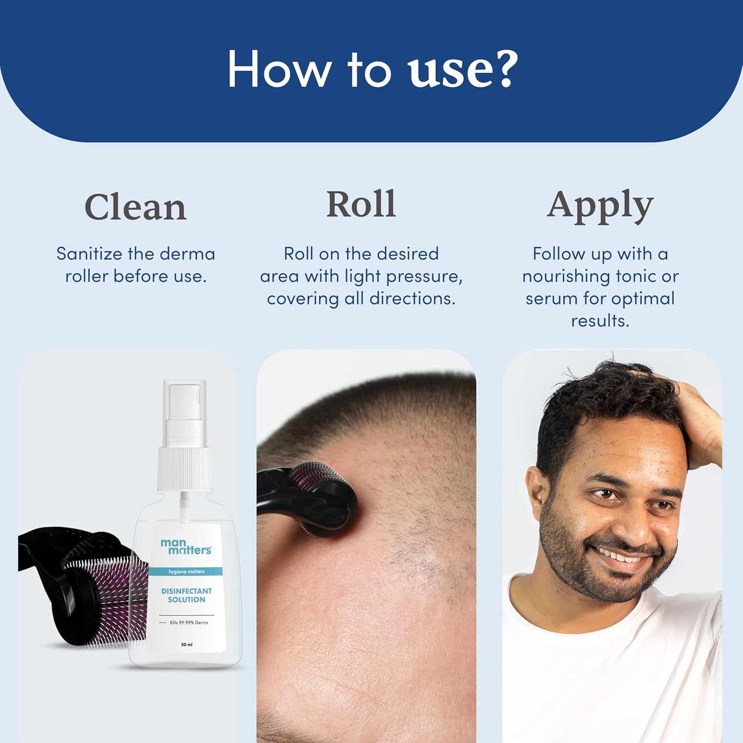 Man Matters Derma Roller 1.00 mm With 540 Titanium Alloy Needles - Promotes Beard Growth & Reduces Acne Scars - 1.00 mm