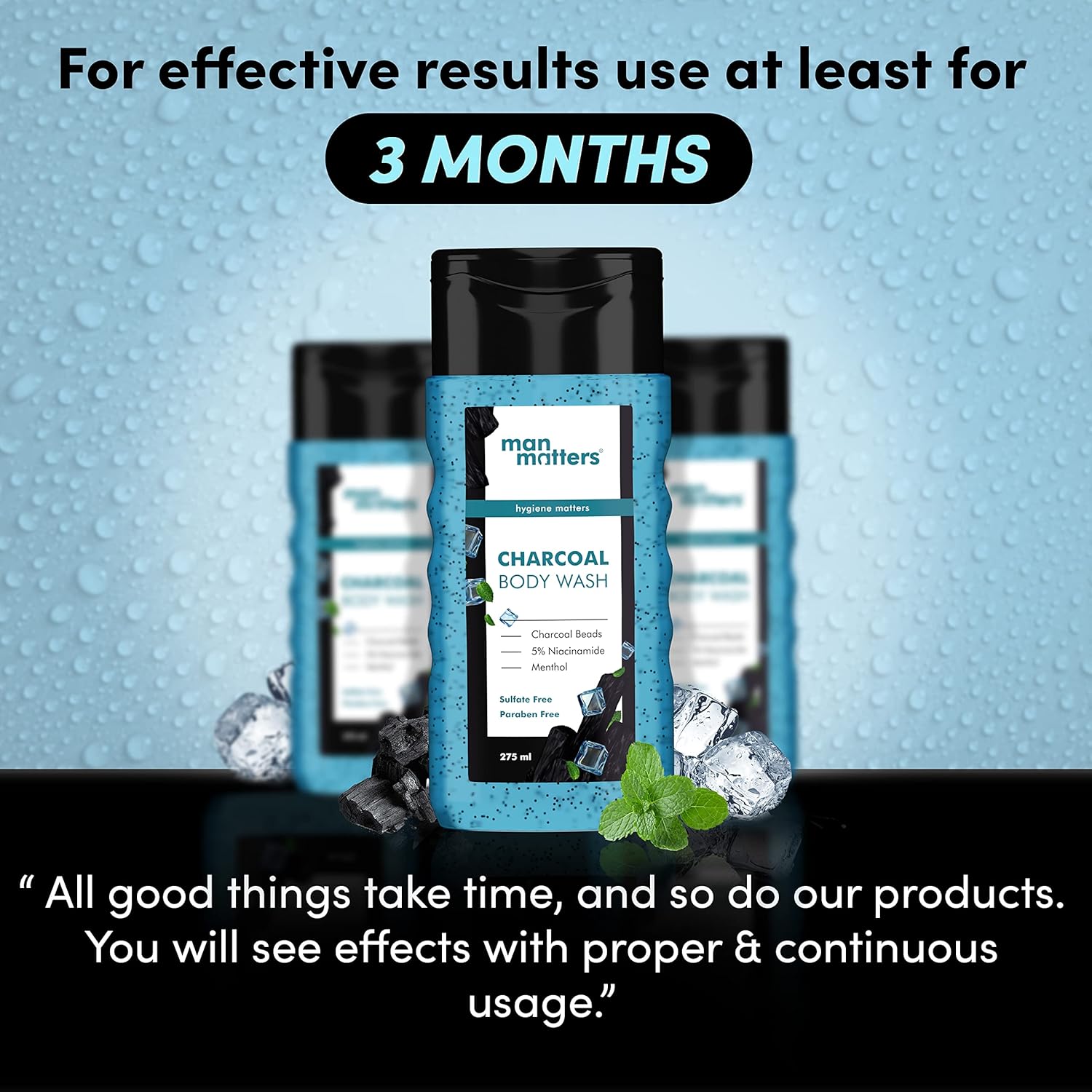 Man Matters Charcoal Body Wash With Menthol, 5% Niacinamide, Instant Cooling - 250 ml