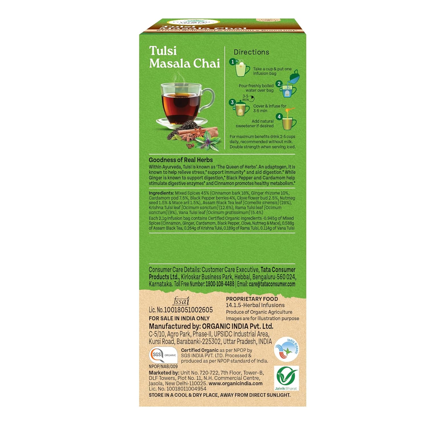 A TATA Product - Organic India Tulsi Masala Chai, 25 Tea Bags