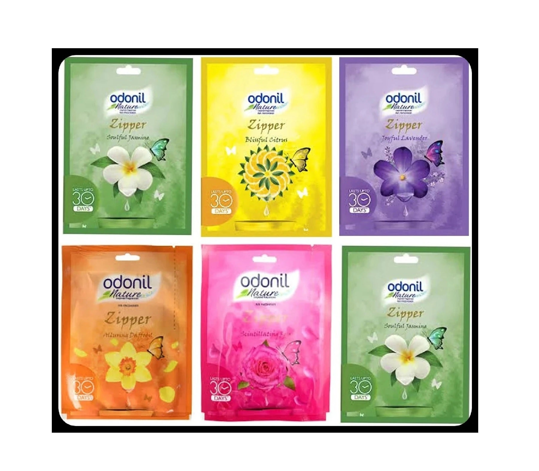 Odonil Nature Zipper Air Freshener | Citrus, LAVander, Rose, ALLuring, Jasmine Blocks | (6 x 10 g)