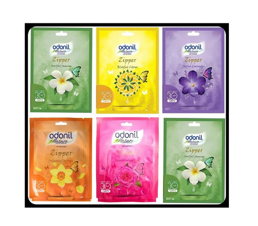 Odonil Nature Zipper Air Freshener | Citrus, LAVander, Rose, ALLuring, Jasmine Blocks | (6 x 10 g)