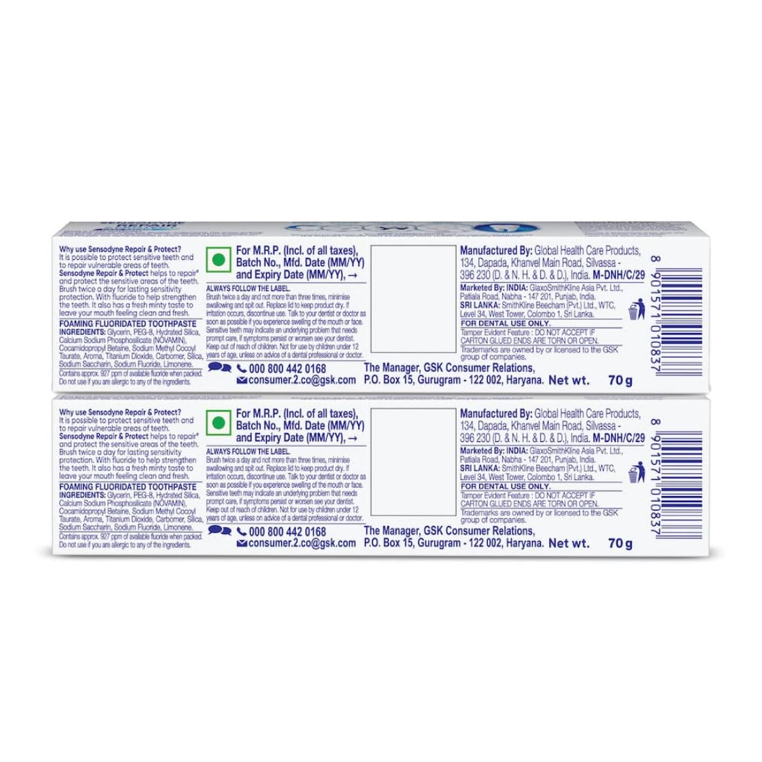 Sensodyne Toothpaste Repair and Protect | Tooth Paste for Daily Sensitivity Protection, Long-lasting Relief | Combo Pack - 140gm (70gm x 2) |