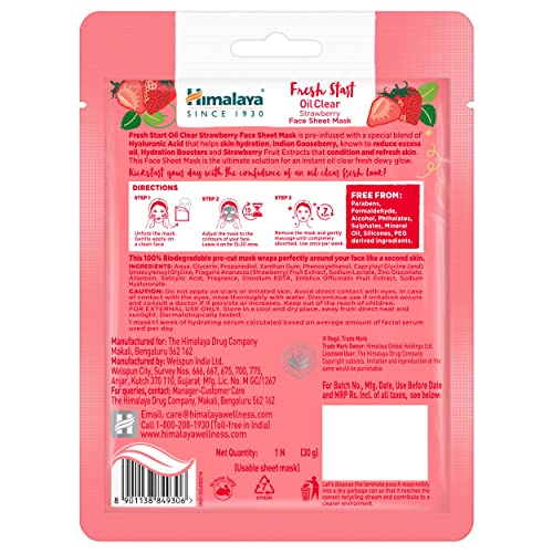 Himalaya Fresh Start Oil Clear Strawberry Face Sheet Mask - 30 gm pack of 2