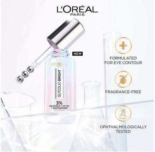 LOreal Paris Glycolic Bright Dark Circle Eye Serum With 3% [Glycolic + Vit Cg + Niacinamide] 20 ml