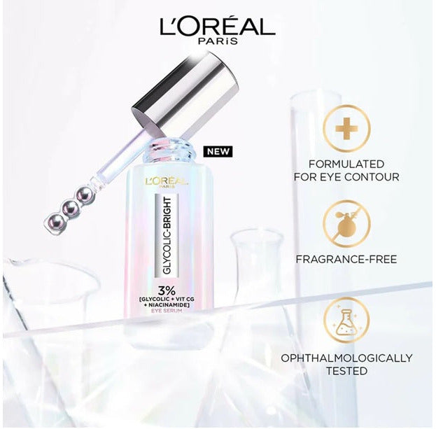 LOreal Paris Glycolic Bright Dark Circle Eye Serum With 3% [Glycolic + Vit Cg + Niacinamide] 20 ml