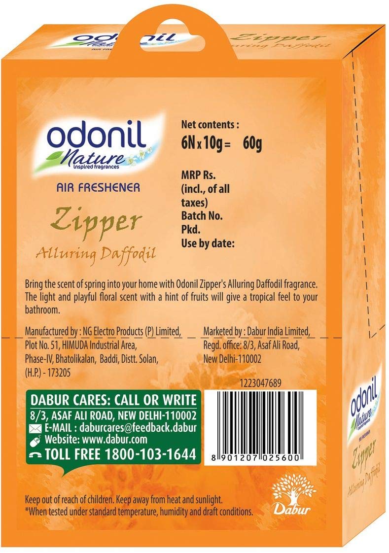 Odonil Bathroom Air Freshener Zipper - Alluring Daffodil - 10 G (Pack Of 6) Multicolor